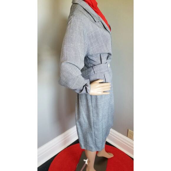 70s Vintage Stuart Alan Navy & White Houndstooth Faux Wrap Dress - M - Picture 3 of 6